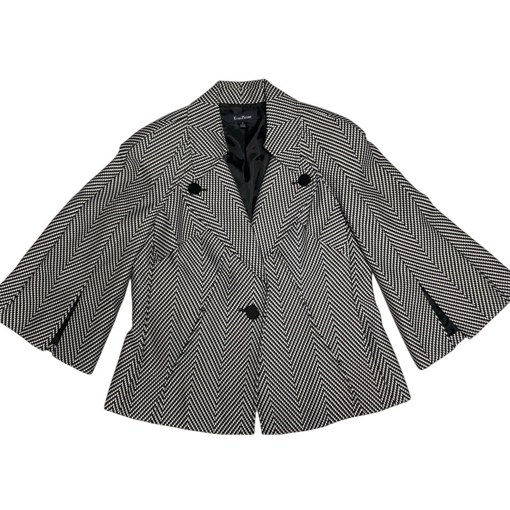 Evan Picone Black Tweed Bell Sleeve Blazer‎ Jacket Women's 12